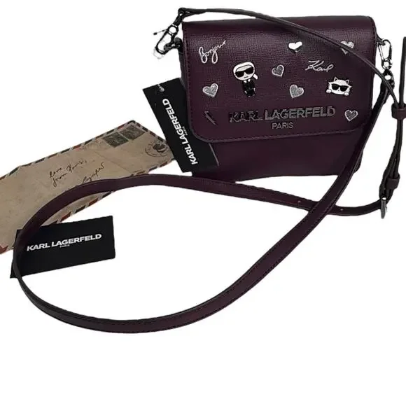 Karl Lagerfeld Vegan Leather CROSSBODY CLUTCH BAG Red Annette Cat Handbag Purse Crossbody Bags